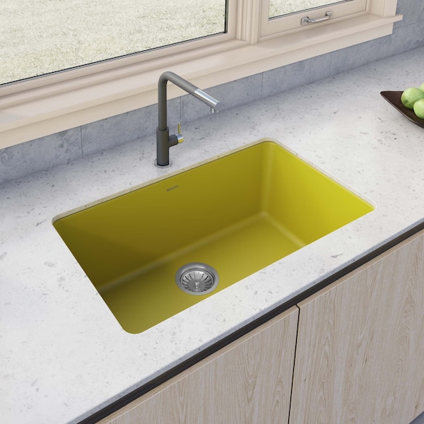Ruvati 30-inch Fireclay Undermount / Drop-in Topmount Kitchen Sink Single Bowl Yellow RVL3030YL - main